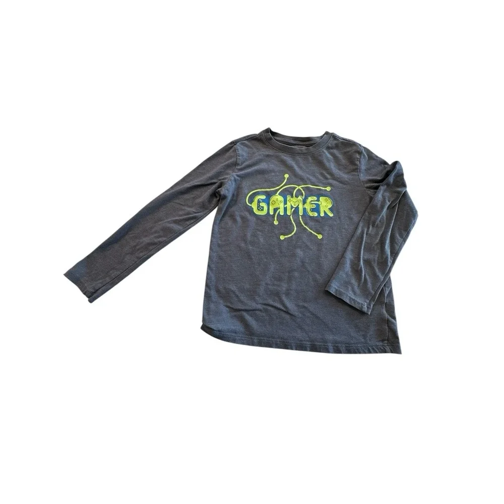 Cat & Jack Boys Long Sleeve Gray T-Shirt Size Small 6/7 Gamer‎ Lightweight EUC